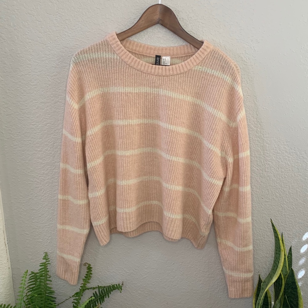 H&M Divided Comfy Striped Soft Pink Sweater